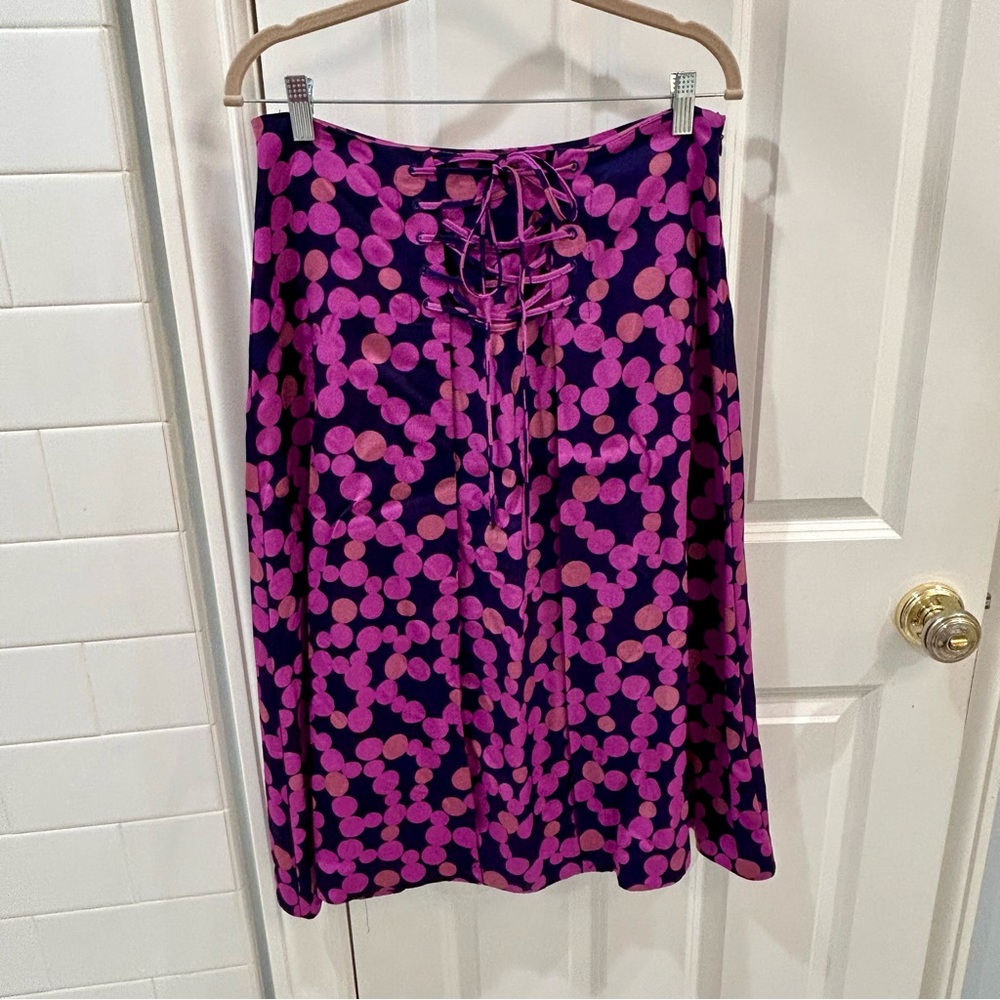 Anthropologie Maeve Zadie Lace Up Midi Skirt Purple Polka Dot Sz 8 - Picture 6 of 11